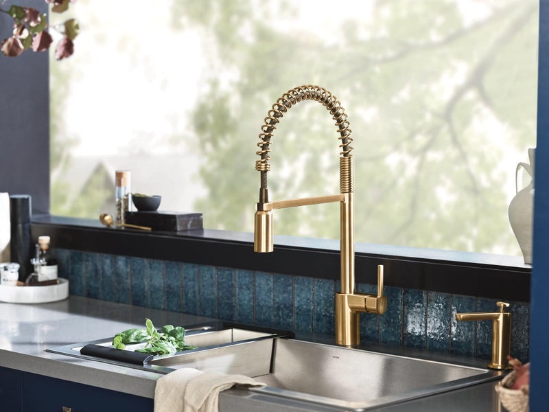 Moen Brushed Gold Modern Deck Mounted Kitchen Soap Dispenser with Above-the-Sink Refillable Bottle, S3947BG - Image 4